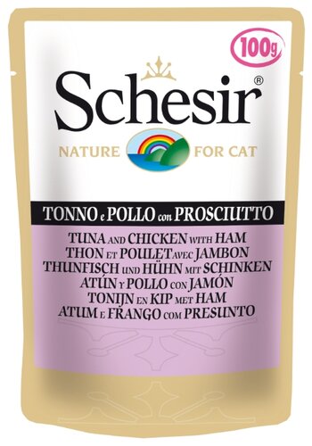 Корм для кошек Schesir с тунцом, с курицей, с свининой 100 г (кусочки в желе) - фото 1