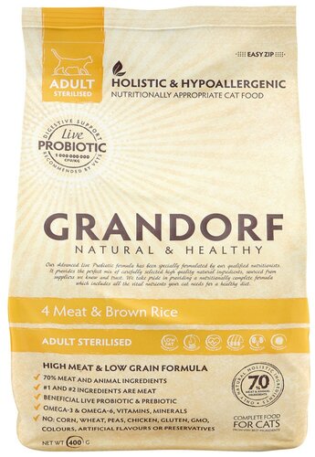 Сухой корм Grandorf 4 Meat & Brown Rice Sterilised гипоаллергенный - фото 1