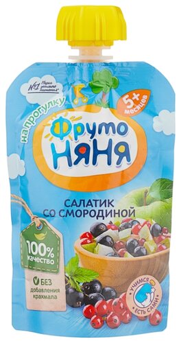 Пюре ФрутоНяня Салатик со смородиной (с 5 месяцев) мягкая упаковка 90 г - фото 1