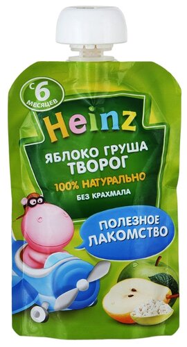 Пюре Heinz яблоко, груша, творог (с 6 месяцев) 90 г, 12 шт - фото 1