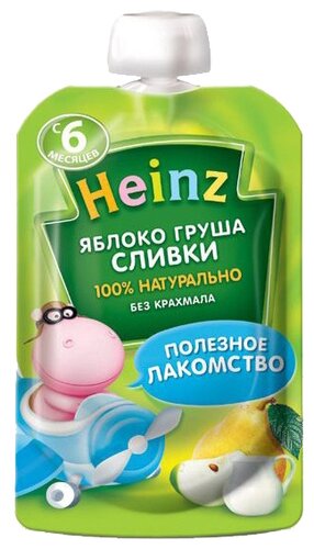Пюре Heinz яблоко, груша, сливки (с 6 месяцев) 90 г, 12 шт - фото 1