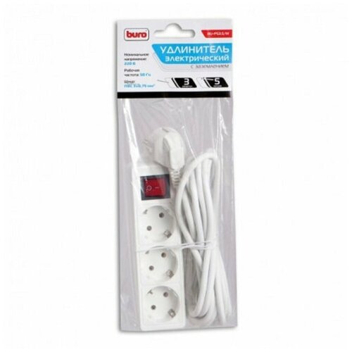 Сетевой удлинитель Buro BU-PS3.5/W, 3 розетки, 5 м, 828016, белый - фото 1