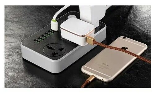 Сетевой фильтр, удлинитель, сетевой удлинитель с 3 розетками, 6 usb входов, выключатель на корпусе, универсальная вилка - фото 3