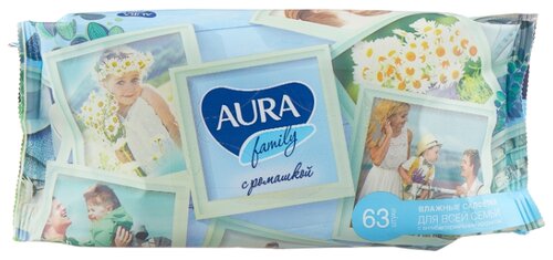 Влажные салфетки Aura Family антибактериальные с отваром ромашки - фото 1
