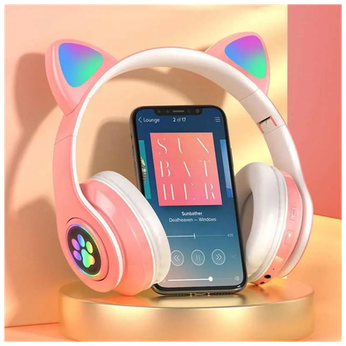 Детские беспроводные наушники Bluetooth со светящимися ушками, розовые - фото 3