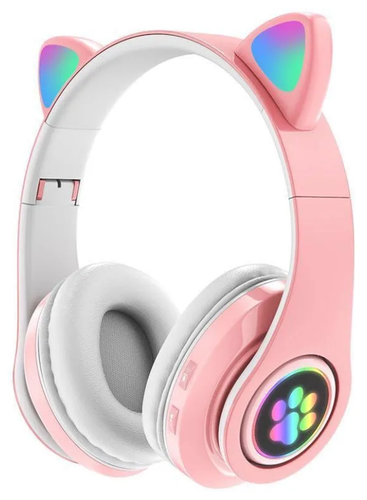 Детские беспроводные наушники Bluetooth со светящимися ушками, розовые - фото 4