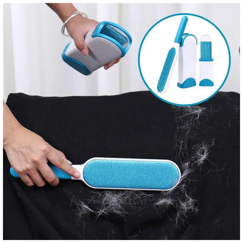 Щетка для удаления шерсти животных, волос с одежды, мебели/Reusable Pet Fur Remover with Self-Cleaning Base/Самоочищающаяся/многоразовая/синяя - фото 3