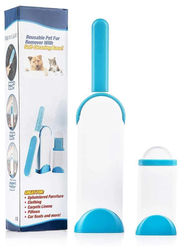 Щетка для удаления шерсти животных, волос с одежды, мебели/Reusable Pet Fur Remover with Self-Cleaning Base/Самоочищающаяся/многоразовая/синяя - фото 4