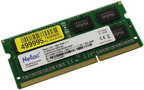 Оперативная память Netac Basics 8 ГБ DDR3L 1600 МГц CL11 (NTBSD3N16SP-08) - фото 1