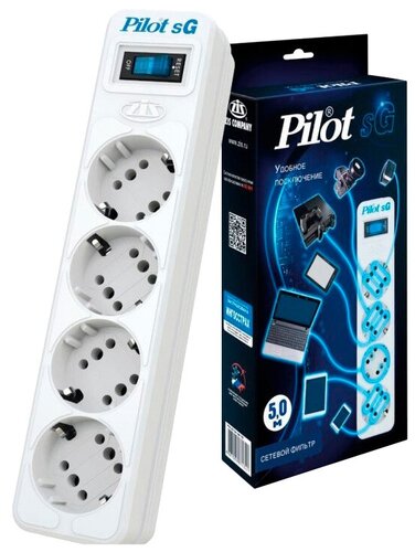 Сетевой фильтр Pilot SG 4x8, 4 розетки, 5 м, с/з, 10А / 2200 Вт - фото 3