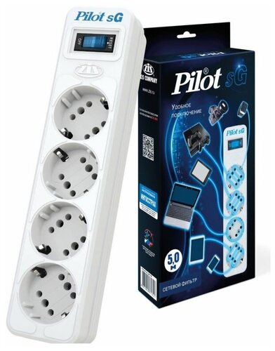 Сетевой фильтр Pilot SG 4x8, 4 розетки, 5 м, с/з, 10А / 2200 Вт - фото 5