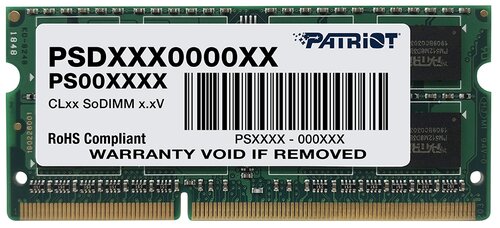 Оперативная память Patriot Memory SL 4 ГБ DDR3 1600 МГц SODIMM CL11 PSD34G160081S - фото 1