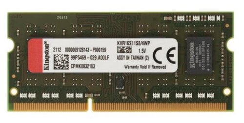 Оперативная память Kingston ValueRAM 4 ГБ DDR3 1600 МГц CL11 (KVR16S11S8/4WP) - фото 1