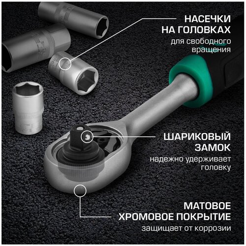 Набор инструментов, 1/2",3/8", 1/4", CrV, пластиковый кейс 142 предм., Stels - фото 3