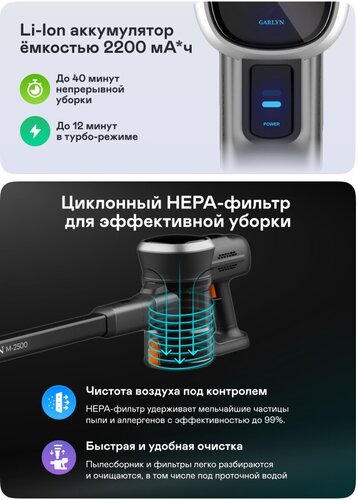Пылесос вертикальный беспроводной GARLYN M-2500 - фото 3