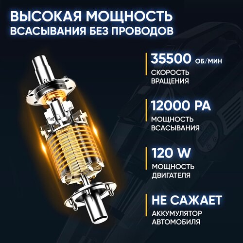 Беспроводной мощный пылесос для автомобиля WatchMe / Ручной портативный аккумуляторный автомобильный мини пылесос для салона машины и дома - фото 3