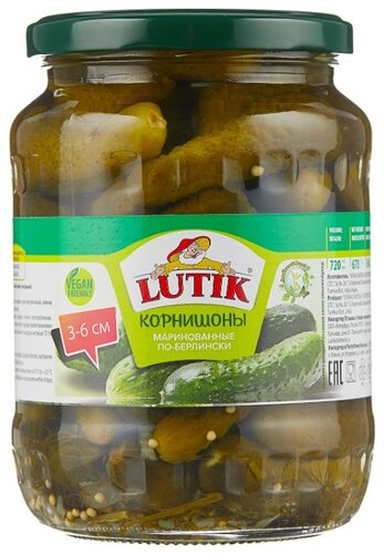 Корнишоны маринованные по-берлински Lutik стеклянная банка 720 мл - фото 1