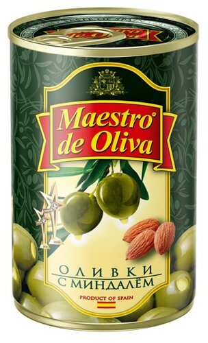 Maestro De Oliva Оливки с миндалем в рассоле, жестяная банка 300 г - фото 1