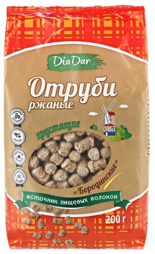 Отруби ДИАДАР хрустящие ржаные бородинские, 200 г - фото 1