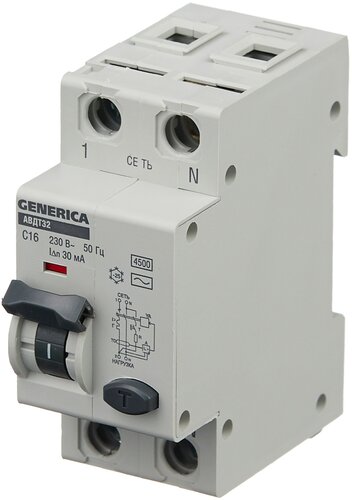 Дифференциальный автомат Generica АВДТ 32 2П 30 мА C 4.5 кА AC - фото 3