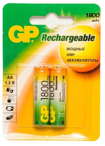 Аккумулятор Ni-Mh 1800 мА·ч GP Rechargeable 1800 Series AA - фото 1