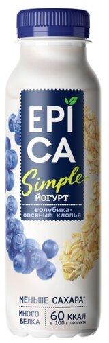 Питьевой йогурт EPICA Simple голубика - овсяные хлопья 1.2%, 290 г - фото 1