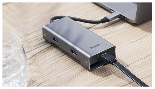 USB-концентратор Baseus Multi-functional HUB Type-C - 2xUSB/HDMI/Type-C/RJ45 (CATXF-0G), разъемов: 3 - фото 5
