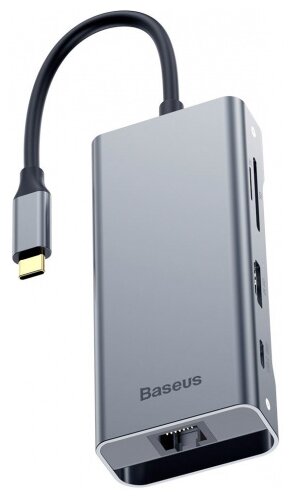 USB-концентратор Baseus Multi-functional HUB Type-C - 2xUSB/HDMI/Type-C/RJ45 (CATXF-0G), разъемов: 3 - фото 1