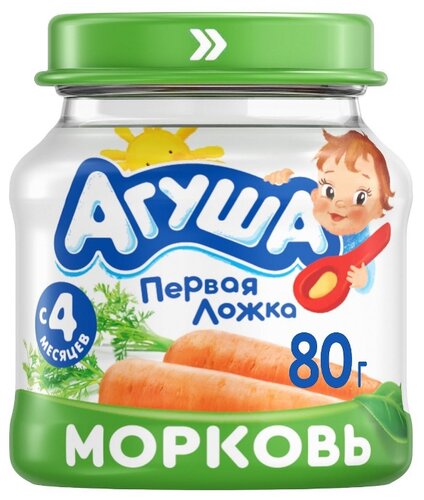 Пюре Агуша морковь (с 4 месяцев) 80 г, 1 шт. - фото 1