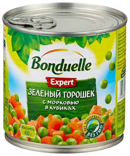 Зеленый горошек Bonduelle Expert с морковью в кубиках, жестяная банка 400 г - фото 1