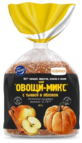 Fazer Хлеб Овощи-микс с тыквой и яблоком тостовый в нарезке 255 г - фото 1