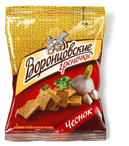 Воронцовские сухарики-гренки ржаные Чеснок, 60 г - фото 1
