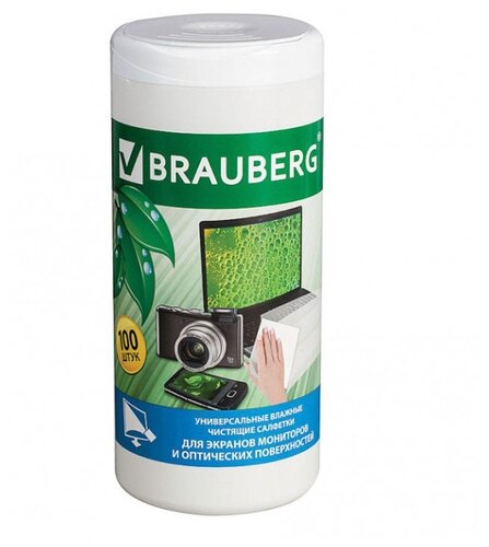 BRAUBERG 510122 влажные салфетки 100 шт. для оптики, для экрана - фото 1