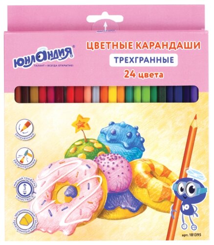 Юнландия Карандаши цветные СЛАДКИЕ ИСТОРИИ 24 цвета (181395) - фото 1