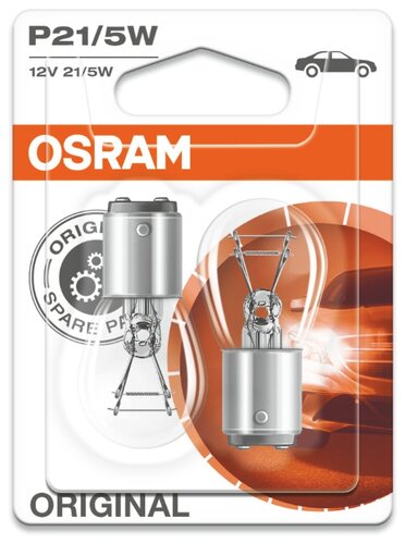 Лампа автомобильная накаливания Osram Original line 7528-02B P21/5W (BAY15d) 12V 21/5W 2 шт. - фото 1