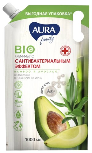 Мыло жидкое Aura Family с антибактериальным эффектом Бамбук и авокадо - фото 1