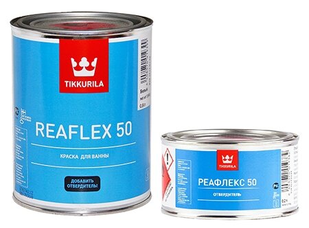 TIKKURILA REAFLEX 50 эмаль двухкомпонентная для ванн и бассейнов только с отвердителем, белая (0,8л) - фото 1