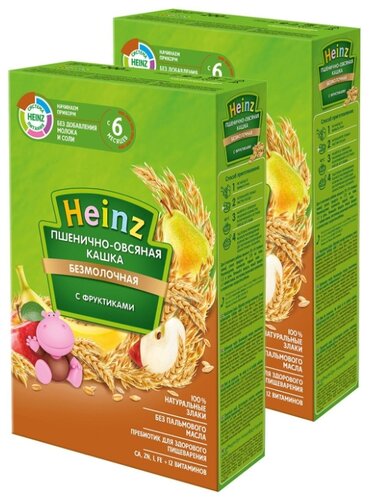 Каша Heinz безмолочная пшенично-овсяная с фруктами (с 6 месяцев) 200 г, 2 шт. - фото 1