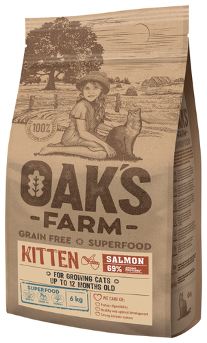 Сухой корм для котят Oak's Farm беззерновой, с лососем - фото 1