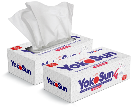 Megabox YokoSun бумажные гигиенические салфетки детские YokoSun, 400 шт (2 уп * 200 шт), кор. - фото 1