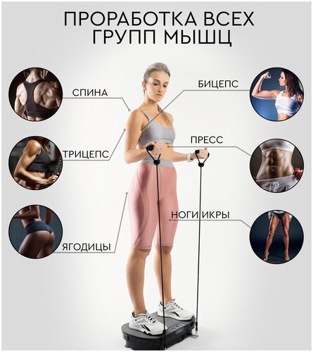 Ультратонкая виброплатформа тренажер для похудения PLANTA VP-02 Vibra Slim, 150 Вт, 99 скоростей, эспандеры - фото 4