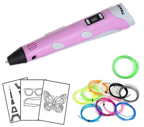 3D ручка MyRiwell RP100B (100 м PLA + 10 м светящегося пластика + трафареты) - фото 1