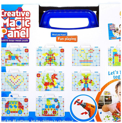 Развивающий пластиковый конструктор -мозаика с шуруповёртом Creative Magic Panel, 151 деталь - фото 3