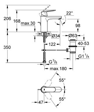 Однорычажный смеситель для раковины (умывальника) Grohe Eurosmart Cosmopolitan 23325000 - фото 3