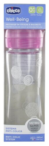 Chicco Бутылочка из стекла с соской из силикона Well-Being GL, 240 мл new, с рождения - фото 4